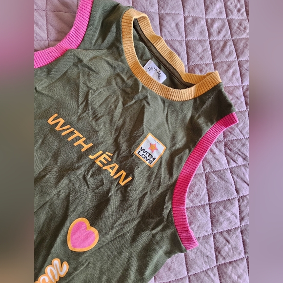 With Jean Y2KGreen Multi Color Love Details Street Wear Smart Casual Tank Top XS - Picture 4 of 9